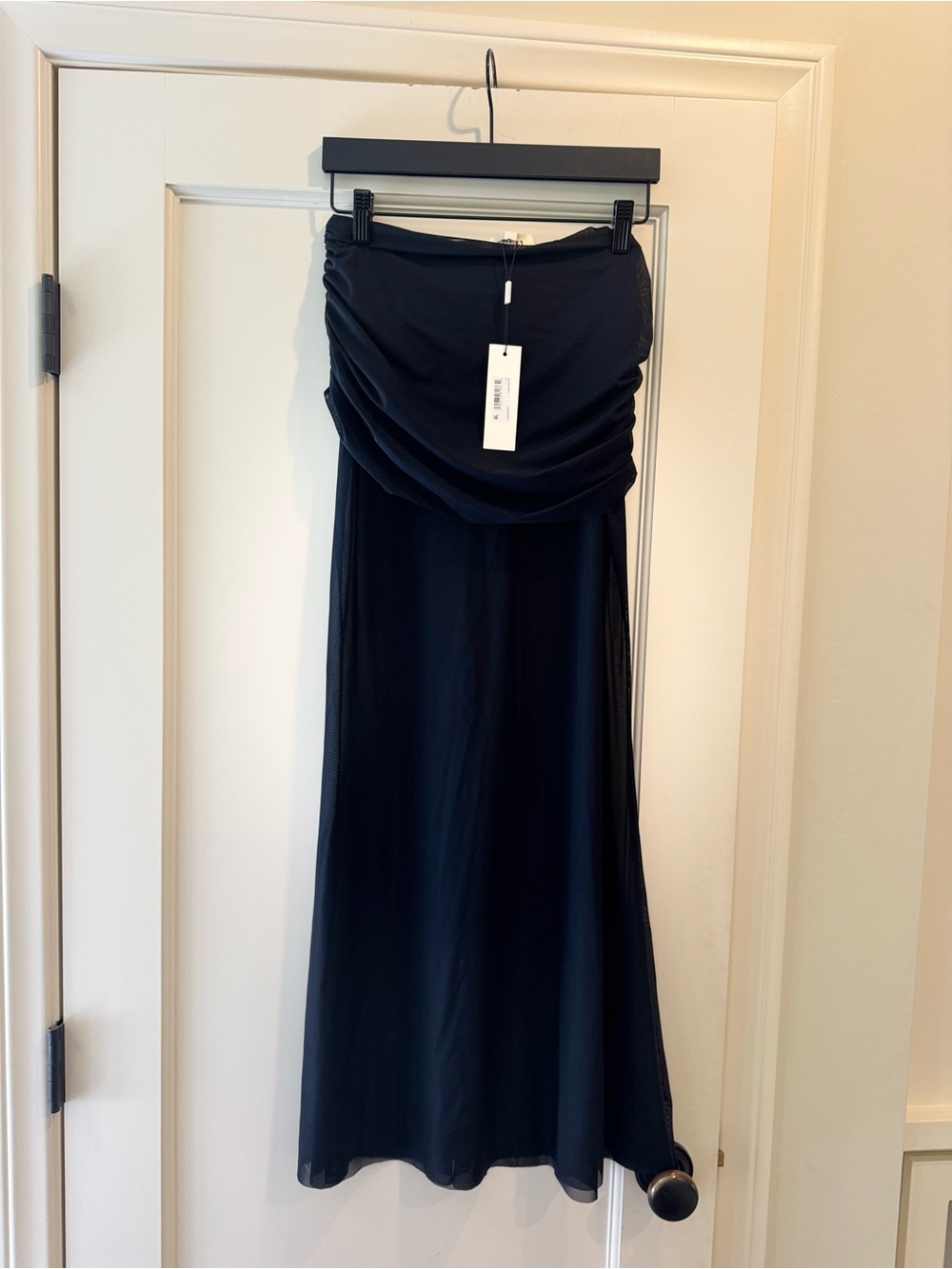 L'AGENCE Black Sheer Ruffle Crop Top with Ruched Maxi Skirt - Picture 8 of 11